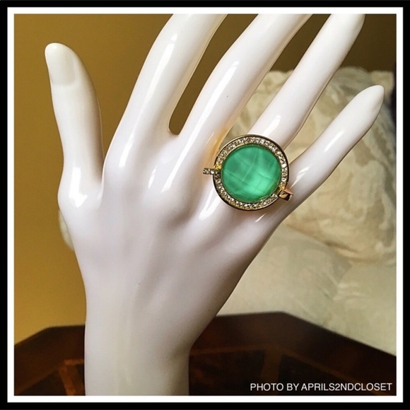 GENUINE CRYSTAL TURQUOISE STONE JEWEL PAVE BOHO STATEMENT RING A2C - Picture 2 of 8